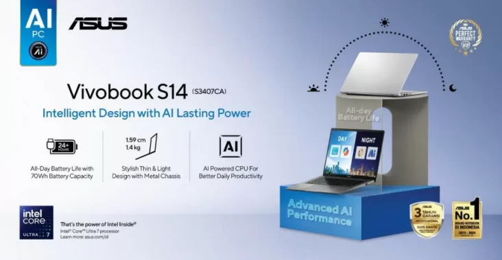 ASUS Vivobook S14 (S3407CA) Laptop Teknologi Artificial Intelligence Terbaik untuk Generasi Produktif