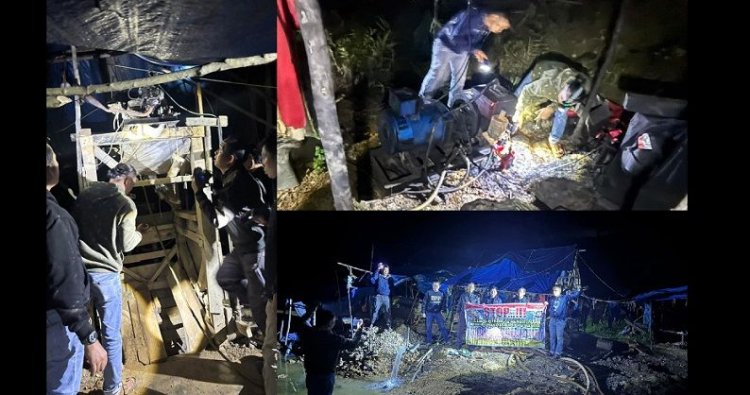 Polisi dan juga TNI Tertibkan Tambang Emas Ilegal pada pada Payung Sekaki, Alat PETI Diamankan